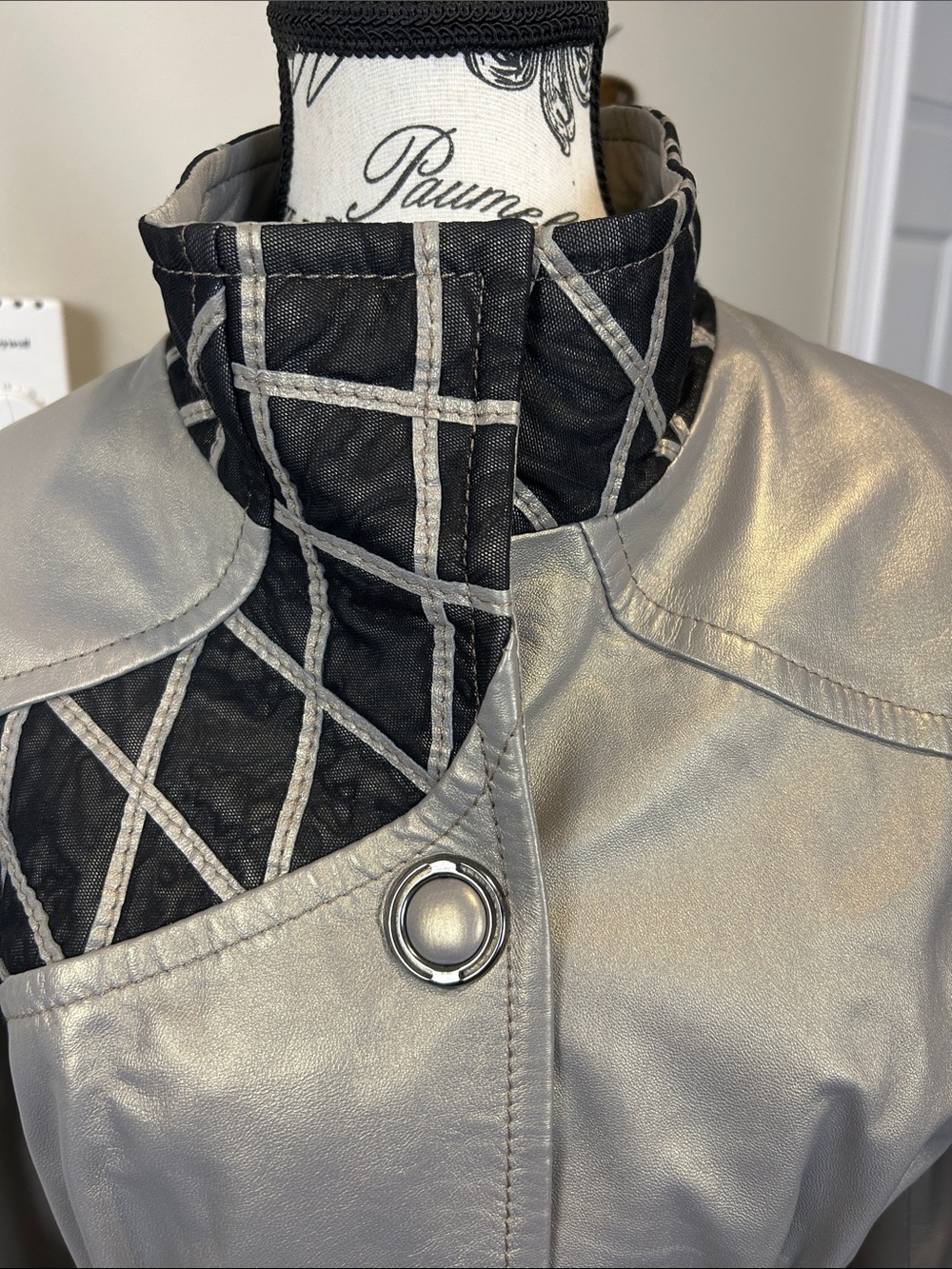 Dolce Vitalli Metallic Taupe Snake Print Moto Car Coat Jacket Medium - Picture 3 of 11